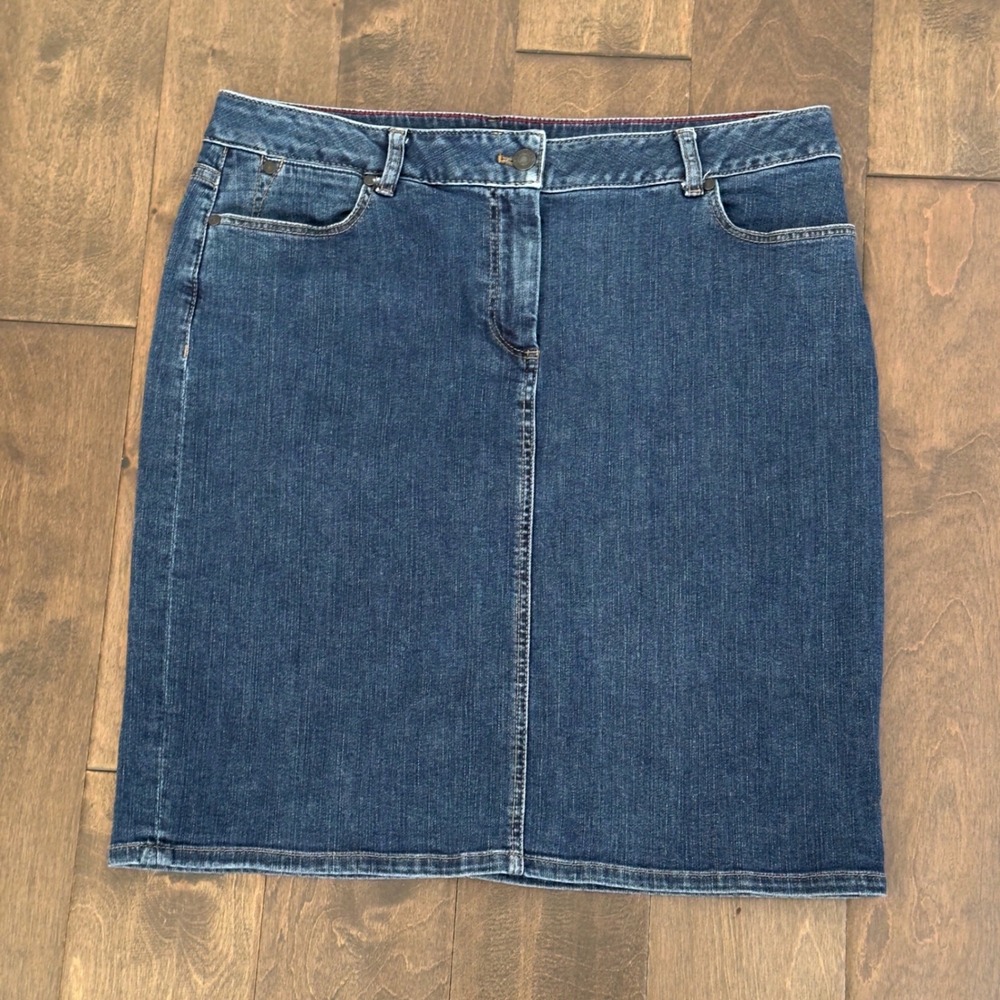 Talbots Petites Dark Wash Denim Pencil Skirt Size 14P Blue Cotton Stretch